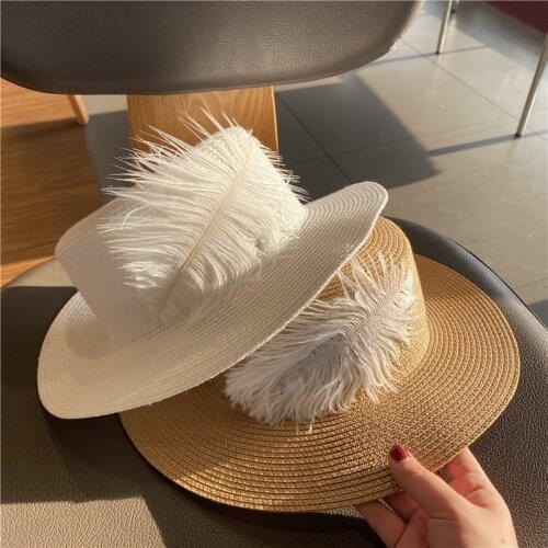 Summer Handmade Fine Fairy Feather Design Frenc Elegant Style Lady Fedoras Cap Women Leisure Panama Jazz Hat Gorros