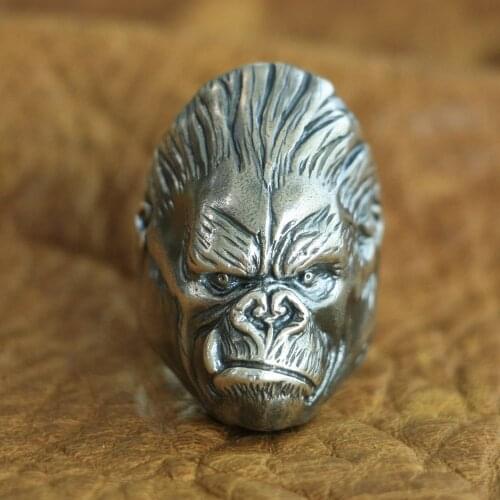 LINSION 925 Sterling Silver King Kong Ring Mens Biker Punk APE King Ring TA117 US Size 7~15