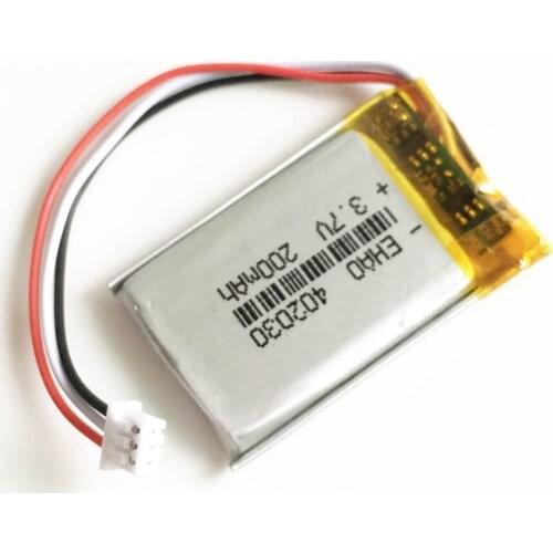 3.7V Lithium polymer Lipo battery rechargeable 200mAh 402030 JST 1.25mm 3pin customized wholesale CE FCC ROHS MSDS certification