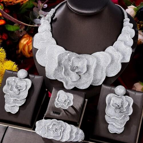 Blanchette Fashion Gorgeous Big Flower Female Aristocratic Wedding Banquet Set Africa India Worship Micro Zircon Jewelry