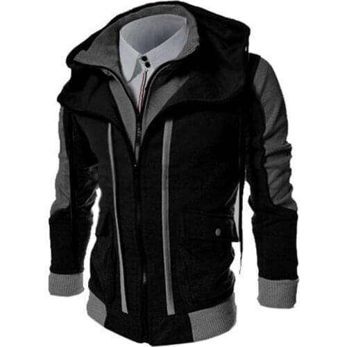 Fashion Brand Casual Mens Hoodies Sweatshirts Slim Fit Men Streetwear Double Zipper Jacket Mens Clothing Black
