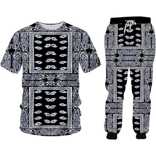 Hoodies and jogger pants 2 pieces sets mens tracksuit Black Bandana 3D Paisley Printed fall winter coat and pants suit oversize