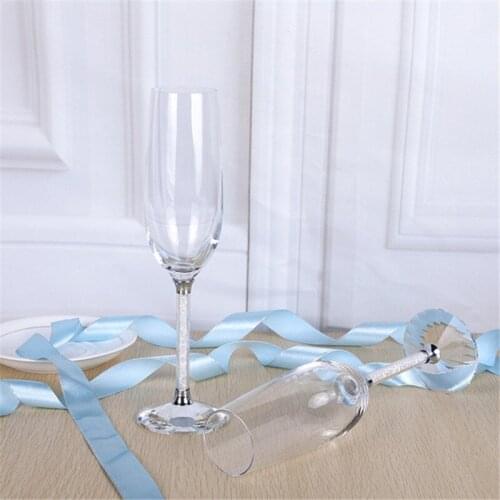 Champagne Flutes Glasses Set of 2 Lead Free 8 Ounce with Clear Long Crystal Diamond Stem Valentines Day Birthday Wedding Gifts