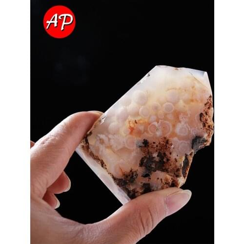 Natural Crystal Agate Stone Hexagonal Prism Lrregular Energy Cherry Agate Crystal Tower Stone Home Ornaments