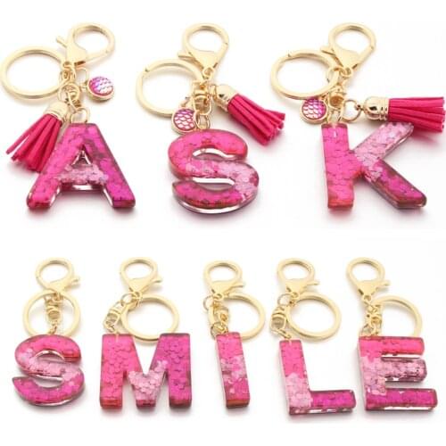 Initial Keychain Letter Key Chain for Women Sequined Resin Key Chain Bag Accessories