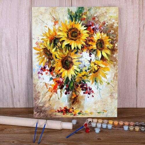 Happy Sunflowers Paint By Numbers Set Oil Paints 50*70 Paiting By Numbers Home Decor Crafts Adults Wholesale Drawing