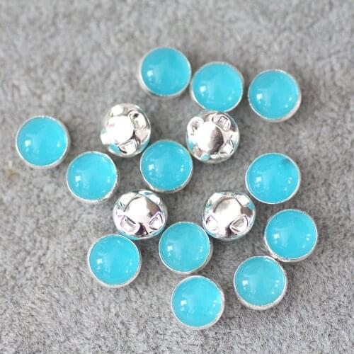 8mm 50pcs/lot Blue opal silver Plate Sew on Beads for Dresses, Sew On Rhinestones beads for jewelry making, Sew on Button