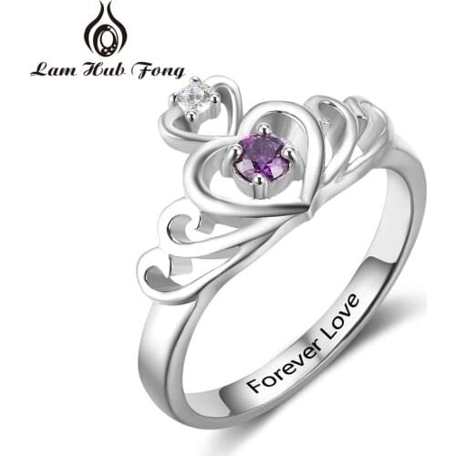925 Sterling Silver Engraved Name CROWN Rings for Women Customized 12 Month Birthstone Ring Personalized Gift (Lam Hub Fong)