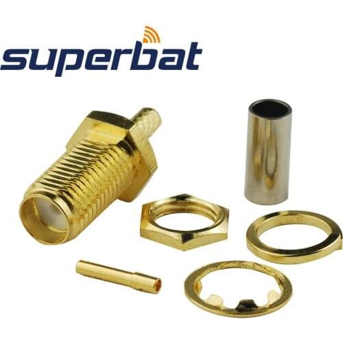 Superbat SMA Crimp Jack Bulkhead for Cable LMR100 RG316 RG174 Goldplated RF Coaxial Connector