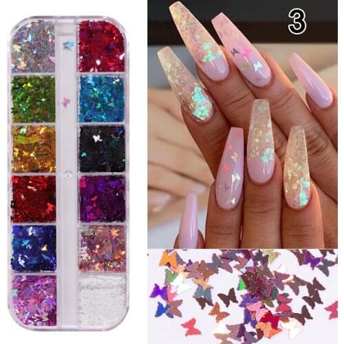 Mirror Sparkly Butterfly Nail Sequins Paillette Mixed Colors Nail Holographics Glitter 3d Flakes Slices Spangle Art Tools Ne
