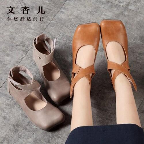Womens Vulcanize Shoes Hook Loop belt buckle Sewing thread Leather stitching Women Real Leather flats Casual Female Driving Bal