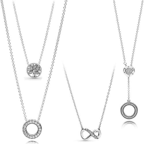 925 Sterling Silver Sparkling Honeycomb Hexagon Collier With Crystal pandora Necklace For Women Wedding Party
