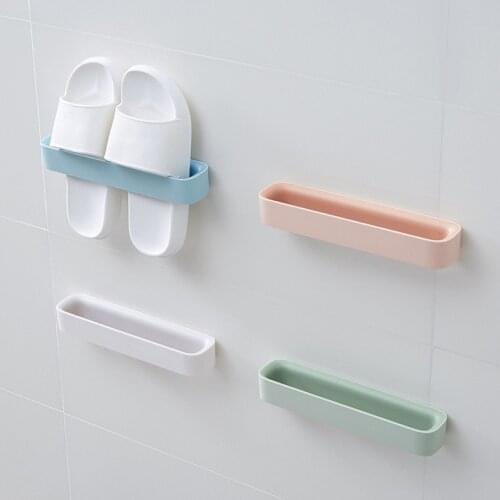 1Pcs Wall Mount Seamless Stickers Shoes Rack Shoes Organizer Storage Rack Bathroom Wall-mounted Slippers Shelf Dropshipping