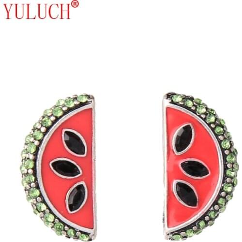 2018 Literature and art retro style temperament wild watermelon shape woman enamel crystal earrings jewelry gifts