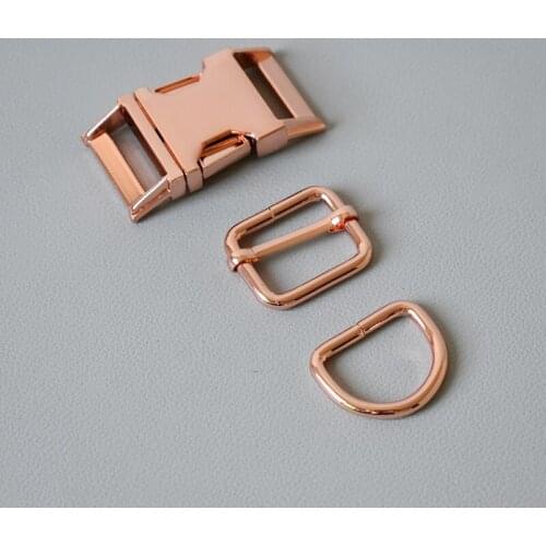 50 Suit MetalaDjust Buckle D Ring Three-Piece 25mm Webbing Metal Slider DIY Pet Collar Strap Bag Belt Accessory-Rose Gold
