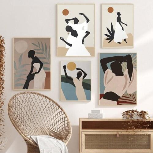 Abstract African Woman Hand Leaf Boho Wall Art Canvas Painting Nordic Posters And Prints Wall Pictures For Living Room Decor