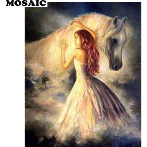 White horse and elf 5D Square/round Diamond Embroidery Full square round Mosaic pattern Diamond Painting Kit 3d Picture decor