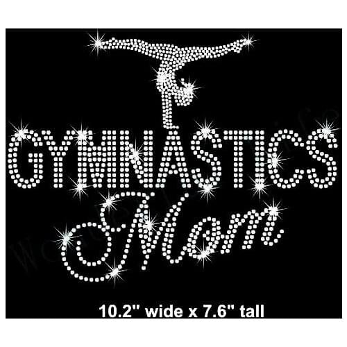 Free shipping Gymnastics mom iron on rhinestone transfer applique design