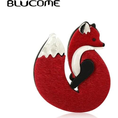 Blucome Lovely Acrylic Leather Fox Brooches Pins Gold Color Handmade Fashion Animal Brooch Scarf Clip Suit Hats Dress Accessory