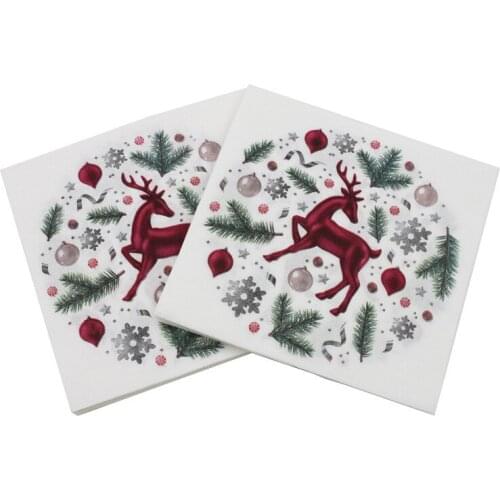 33*33cm 20pcs/lot Merry Christmas Christmas Elk Color Printed PaperNapkins Christmas Party Paper Decoration Restaurant