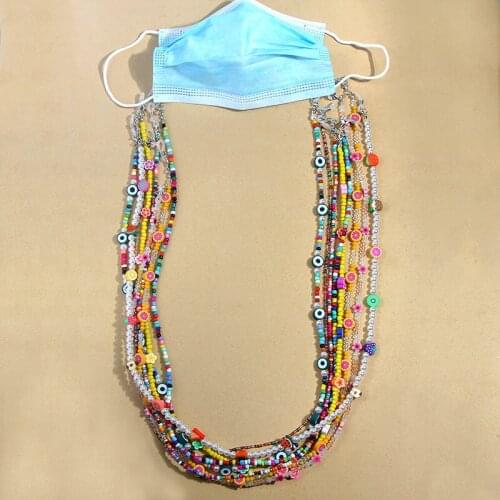 Flatfoosie Colorful Beads Necklace Anti-lost Mask Chain Face Cover Lanyard Holder for Women Wedding Long Chain Necklace Jewelry