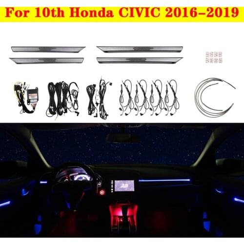 Ambient Light 64 colors Decorative LED Atmosphere Lamp illuminated Strip For 10th Honda CIVIC 2016-2019 Button And APP Control