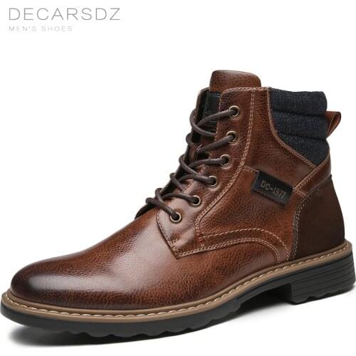 DECARSDZ Autumn Boots Men Comfy Lace-up Leather Durable outsole Fashion Shoes Men Causal boots High Quality Leather Men Boots