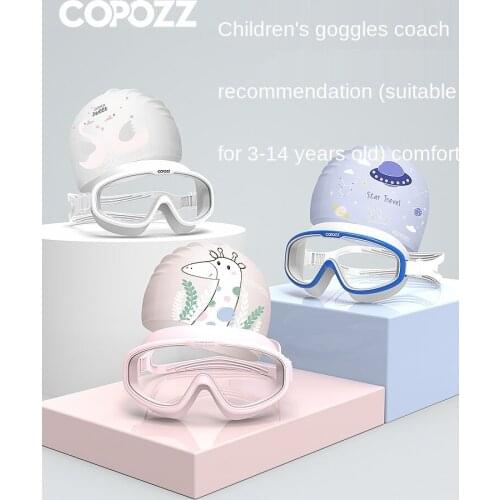 Childrens Swimming Goggles Boys and Girls Large Frame Waterproof Anti-Fog HD Swimming Glasses Diving Mask Swimming Cap