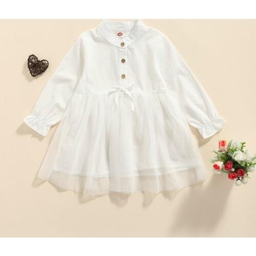 Baby Long-sleeved Dress with Bow Decoration Mesh Stitching Elastic Band Spring and Summer Clothing