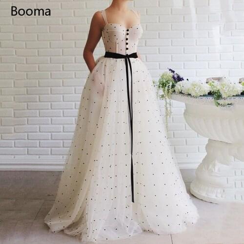 Simple Polka Dots Tulle Prom Dresses Sweetheart Spaghetti Straps A-Line Party Dress Buttoned Corset Illusion Long Evening Dress