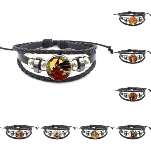 EJ Glaze For Women Men Twins Old Wicked Witch Jewelry Glass s Black Leather Bracelet Bangle Bijouterie