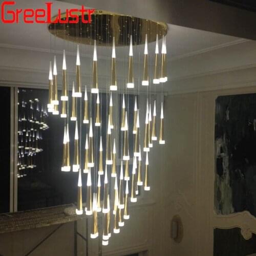 Europea long staircase Pendant lighting aluminum Spiral Led lustre pendant lamp Hanglamp for Stair Hotel Light fixture luminaria