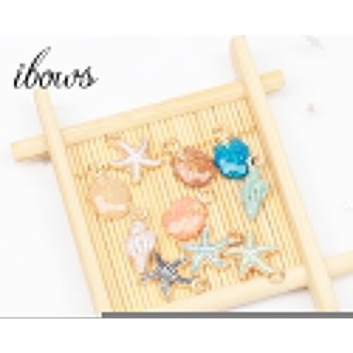 IBOWS 15pcs glitter Starfish Conch shell charms resin charm necklace pendant keychain charms for DIY earring decoration Material