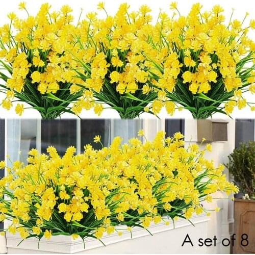 8Pcs Artificial Fake Flowers UV Resistant Shrubs Plants, Faux Plastic Greenery for Indoor Outdoor Hanging Plants Garden