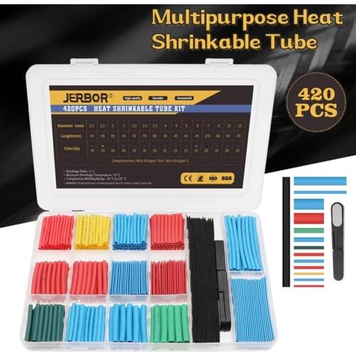 JERBOR 420Pcs Assorted Polyolefin Heat Shrinkable Tubing Hollow Tube Sleeves Wrap Wire Set Shrink Tube