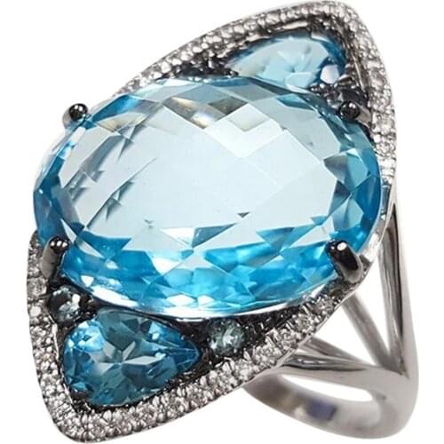 Classic Luxury Jewelry Blue Zircon Ladies Ring Engagement Wedding Ring Girl Party Glamour Accessories Lover Gift