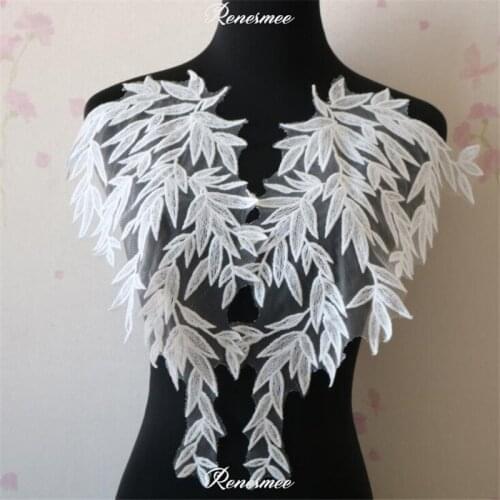 1Pair Ivory Cotton Bamboo Leavies Embroidered Lace Applique Fabrics For Wedding Dresses 44X21cm SX207