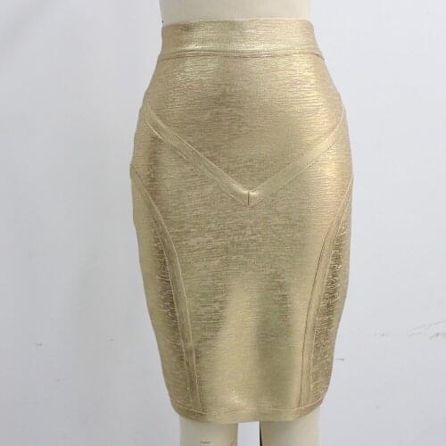 Summer Women Fashion Sexy Gold Bronzing Bandage Skirt 2021 Designer Nightclub Party Bodycon Pencil Skirt Female Faldas 55cm