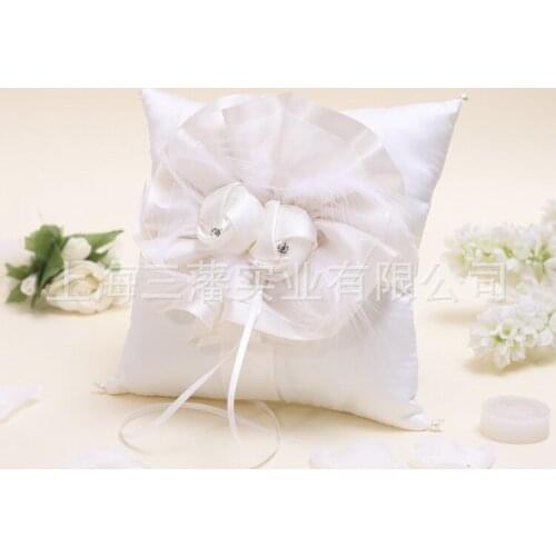 Trendy Small Satin Rosette Wedding Party Pocket Ring Pillow Big Flower Beads Cushion Decoration Wedding Party Supplies