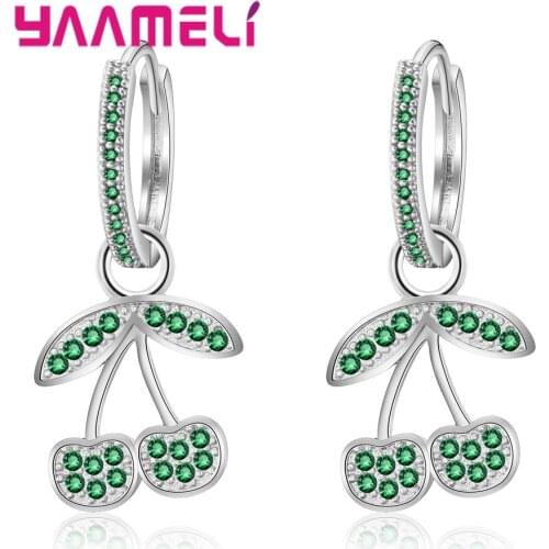 Fashion New Drop Earrings Rose Gold/White Gold Color Charming Cubic Zircon Cherry Pendant Dangler for Women Girl Jewelry