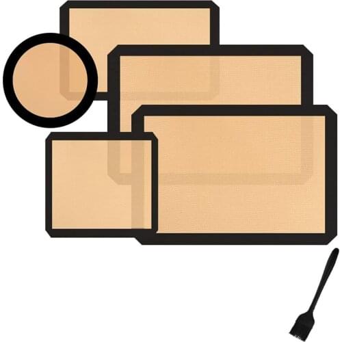 Silicone Baking Mats Set of 5,Non-Stick Reusable Oven Pan Liners & Silicone Brush for Macaron,Pastry,Bread,Dough Rolling