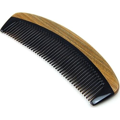 Natural green sandalwood horn comb Sandalwood straight hair comb Hairdressing tools horns and wooden comb