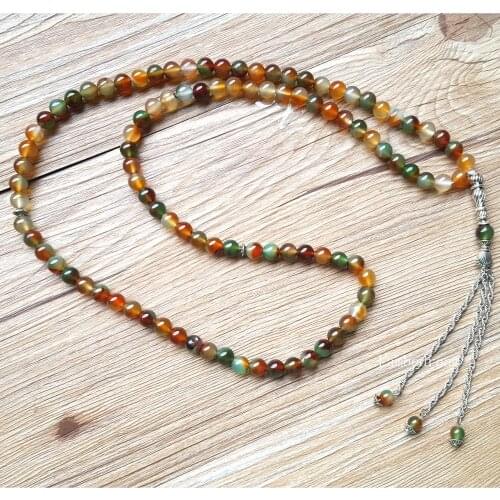 Natural Red Green agates Stone Islamic Muslim tashih 99 prayer bead Rosary beads Allah Necklace Jewelry For Family Friend gift