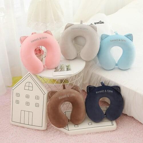 New Cat Ear Memory Foam U-shaped Pillow Slow Rebound Airplane Travel Pillow Snap Pillow Car Neck Pillow