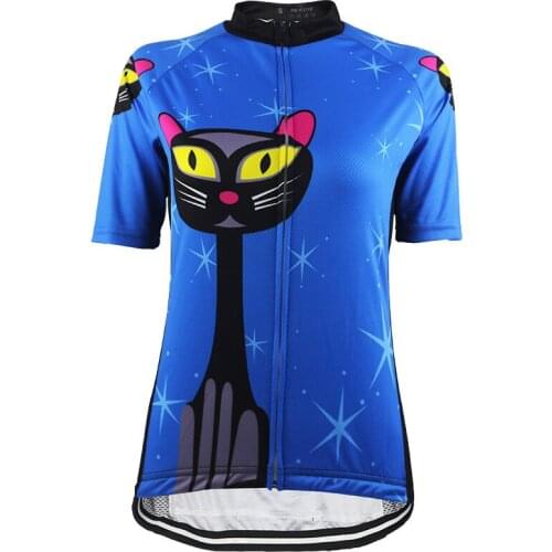 HIRBGOD 2020 New Funny Black Cat Cycling Jersey Women Cartoon Anime Blue Short Sleeve Bike Clothing Maillot Ciclismo,NR174