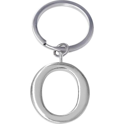 New 3D rhodium plated alloy letter A-Z charm keychian alphabet O metal pendant long chain key ring