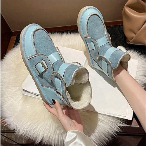 New Design Women Winter Snow Boots Plush Lining Keep Warm Shoes Buckle Zipper Decoration Lady Booties Girls Ankle Boots