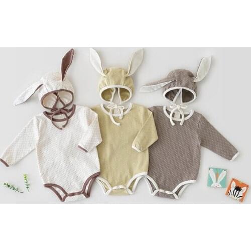 2021 Autumn New Baby Bodysuits Toddler Bunny One Piece Toddler Bodysuit And Hat Boy and Girl Outfit