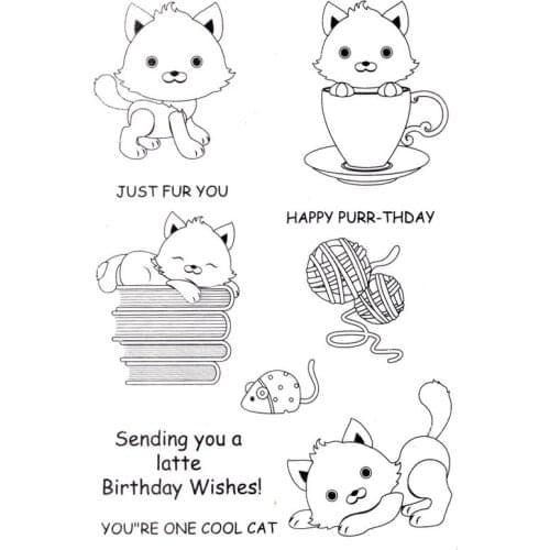 Clear Stamps One Cool Cat Birthday Wishes Scrapbooking Material DIY Photo Cards Account Rubber Stamper Transparent Stamp Sellos