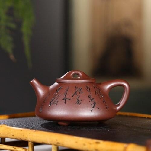Style recommend yixing recommended double pottery carved stone child and metallurgy ladle pot of kung fu tea tea set